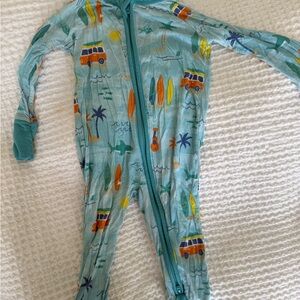 Little Sleepies Blue and Orange Footies with Surfboard Print
